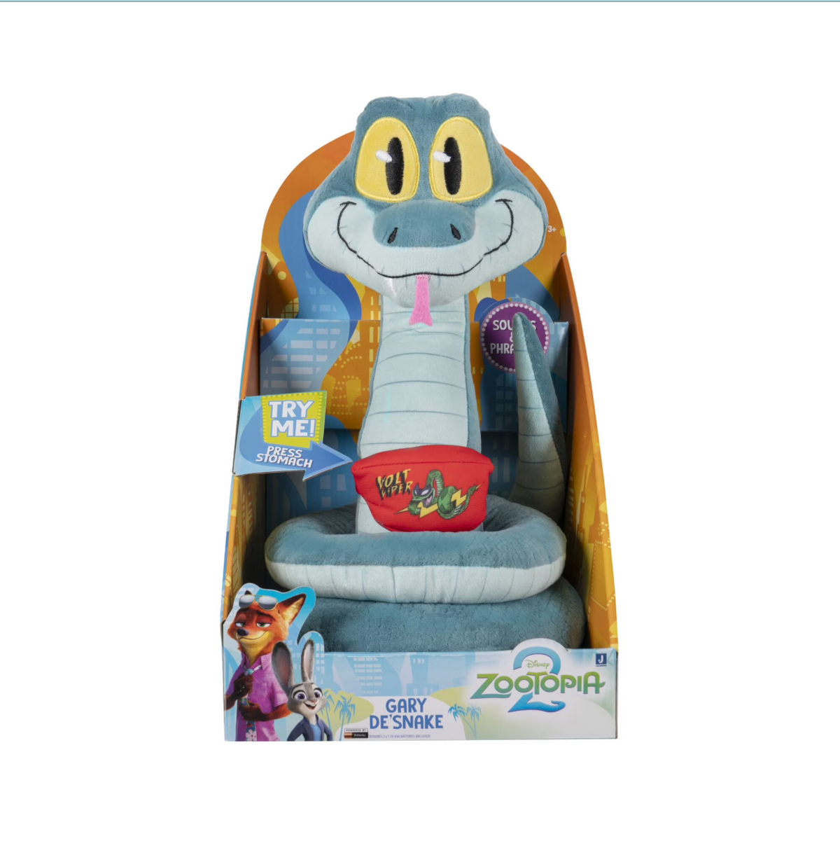 Disney Zootopia Gary De’Snake 10-Inch Interactive Plush Toy – Press Stomach Talking Snake Character Plush